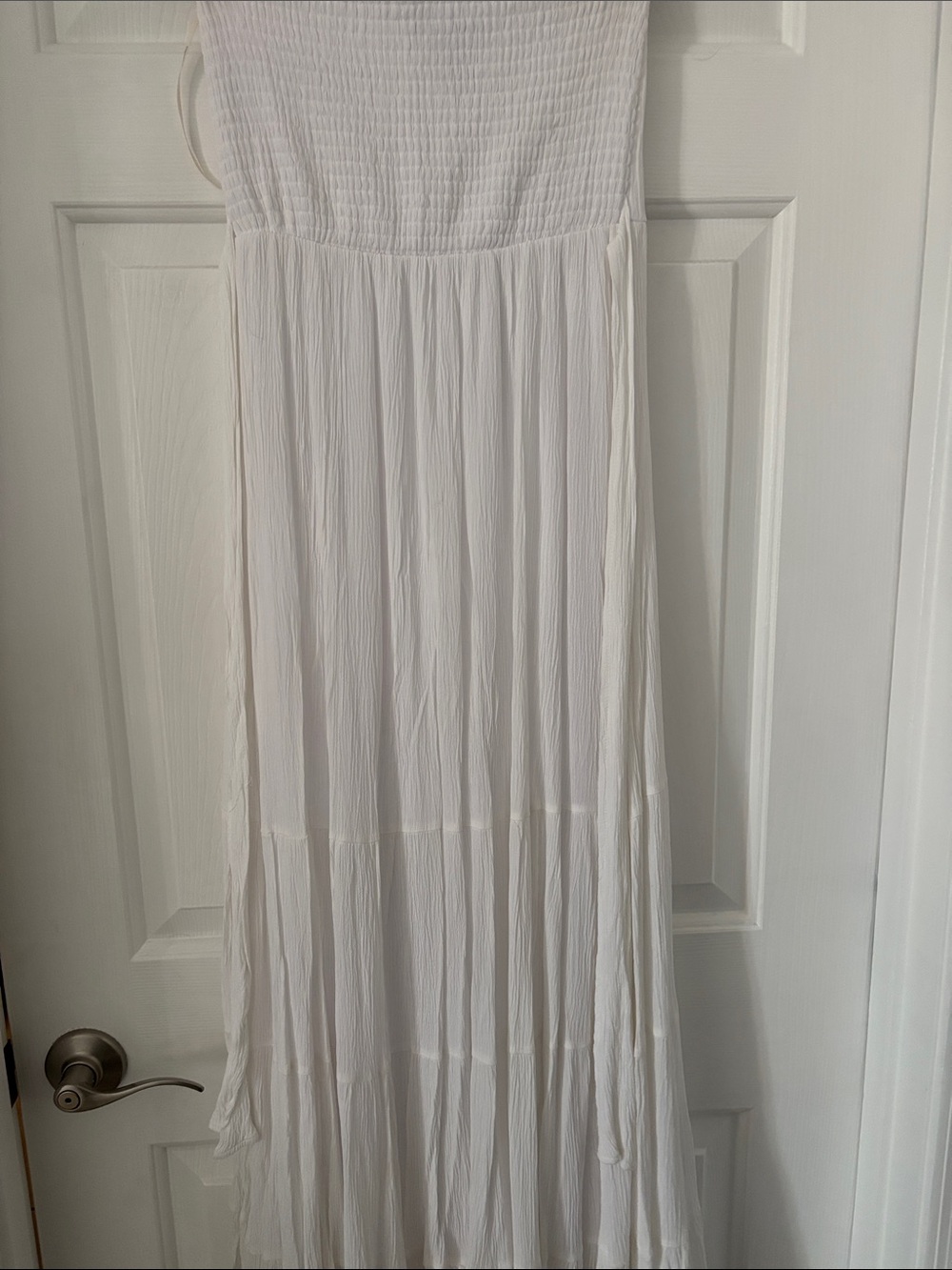 White Smocked Bodice Maxi Dress 45 inches long size small